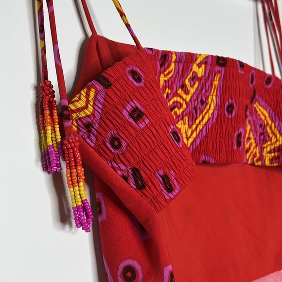 House of Harlow 1960 Red Banana Print Open Back Beaded Strap Dress Size Small - Picture 9 of 10